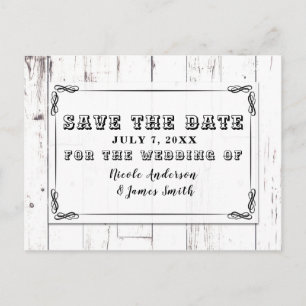 Vintages Shabby Chic Weißholzhalm Save the Date Ankündigungspostkarte