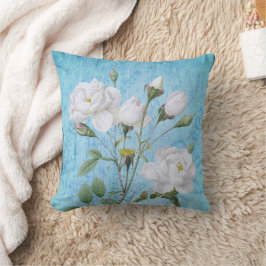 Vintages Shabby Chic Weißrosen auf blau Kissen