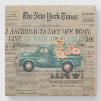 Vintages Shabby Chic Yorkie und LKW Ephemera Steinuntersetzer