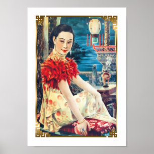 Vintages Shanghai Beauty Model in Abend Gown Poster