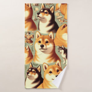 Vintages Shiba Inu Nahtloses Muster Badehandtuch