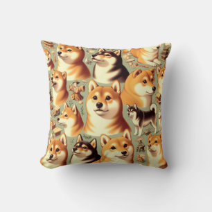 Vintages Shiba Inu Nahtloses Muster Kissen