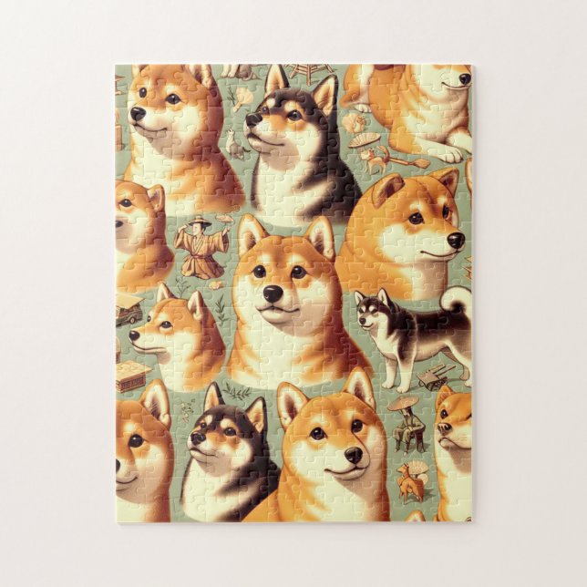 Vintages Shiba Inu Nahtloses Muster Puzzle (Vertikal)