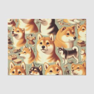 Vintages Shiba Inu Nahtloses Muster Seidenpapier