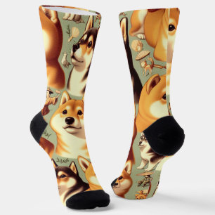 Vintages Shiba Inu Nahtloses Muster Socken
