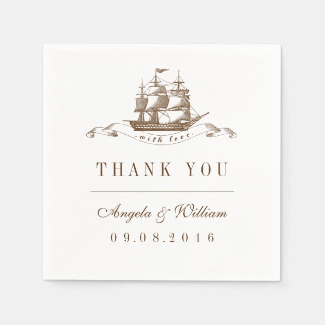 Vintages Ship Beach Hochzeitspapier Napkin zum Par Serviette (Vorderseite)