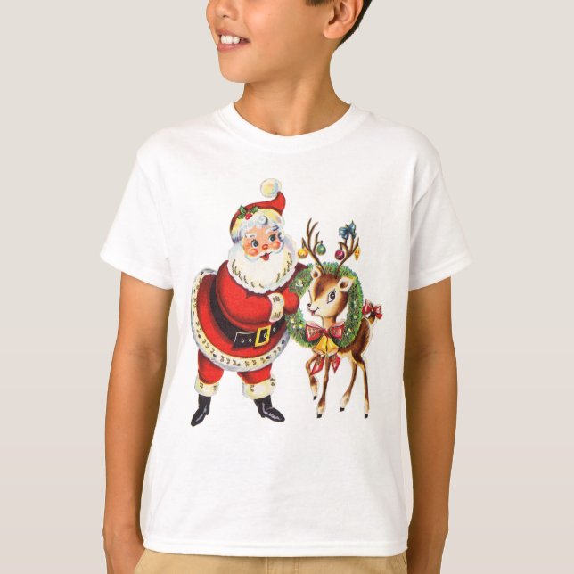 Vintages Shirt Santa und Rentiere (Vorderseite)