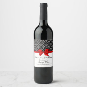 Vintages Silber, was Damask Red Bow DIY BG Weinetikett