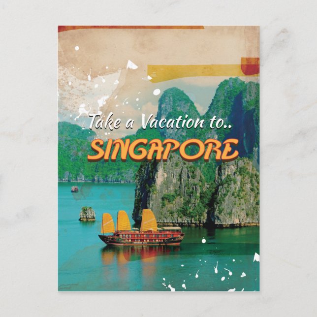 Vintages Singapore Vacation Poster. Postkarte (Vorderseite)