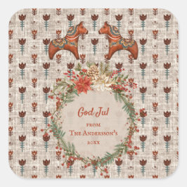 Vintages Skandinavien Folk Dala Weihnachten Quadratischer Aufkleber