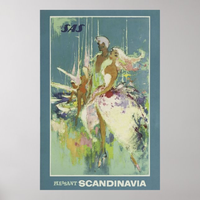 Vintages skandinavisches Reiseplakat, Retro Poster (Vorne)