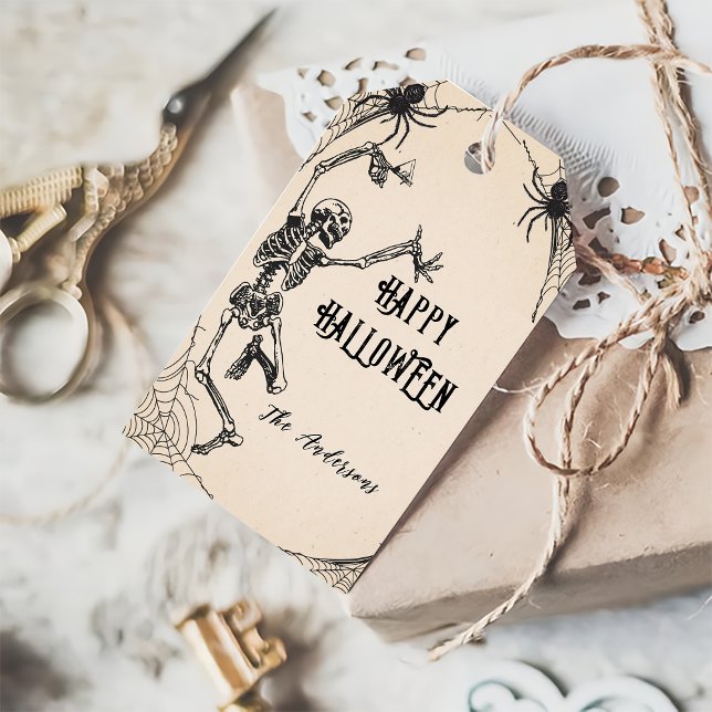 Vintages Skelett Cocktails Spinnennetz Halloween-P Geschenkanhänger (Von Creator hochgeladen)