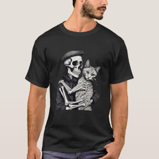 Vintages Skelett, das Katzen Halloween Cat Lover C T-Shirt