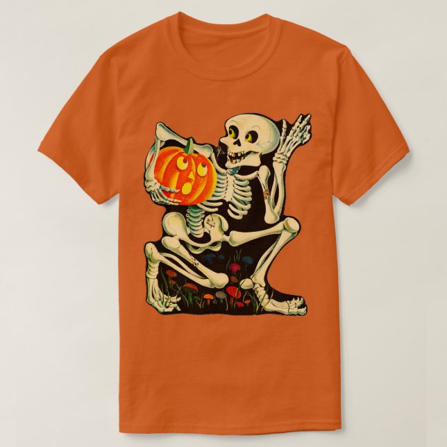 Vintages Skelett O Lantern Dekoration T-Shirt (Design vorne)