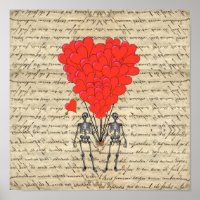 Vintages Skelett und rotes Herz