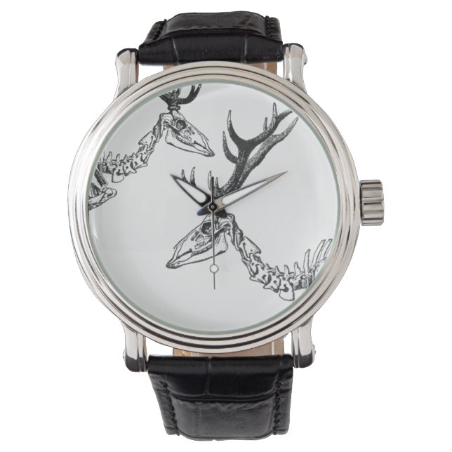 Vintages Skelett zeichnend Rentiere Armbanduhr (Vorderseite)
