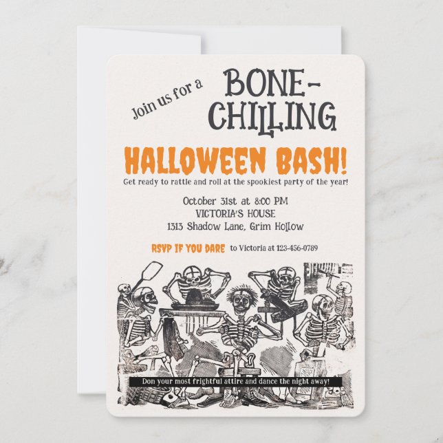 Vintages Skelettband-Halloween-Party Einladung (Vorderseite)