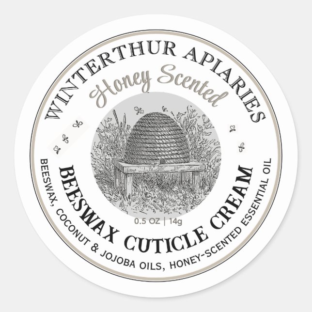 Vintages Skep BeesWachs Cuticle Creme Label Runder Aufkleber (Vorderseite)