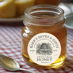 Vintages Skep-Label für Elfenbein mit Honigbienen Runder Aufkleber