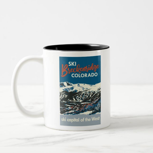Vintages Ski-Beckenridge-Poster Blaue Zweifarbige Tasse (Links)