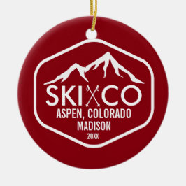 Vintages Ski-Mountain Logo Aspen Colorado Custom Keramik Ornament