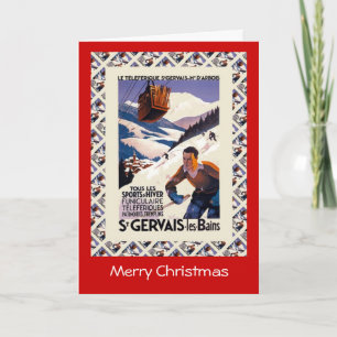 Vintages Ski-Plakat, Frankreich, St. Gervais les Feiertagskarte