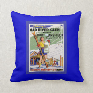 Vintages Ski-Plakat, Ski-Mad River Nebenfluss Kissen
