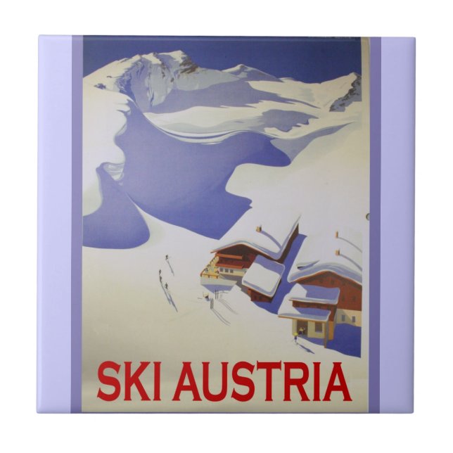 Vintages Ski-Plakat, Ski Österreich Fliese (Vorderseite)