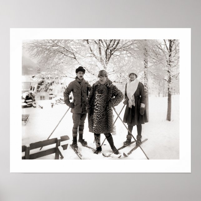 Vintages Skibild, Mode auf der Piste Poster (Vorne)