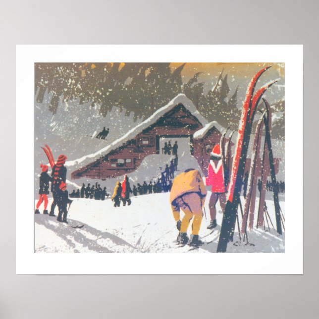 Vintages Skibild, Skifertige Poster (Vorne)