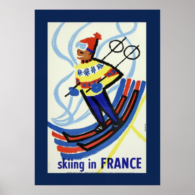 Vintages Skifahren in Frankreich Reiseplakat Poster (Vorne)