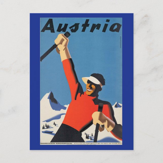 Vintages Skifahren in Österreich Postkarte (Vorderseite)