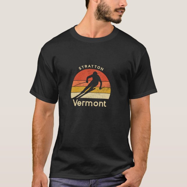 Vintages Skigebiet Stratton Vermont Langschläfchen T-Shirt (Vorderseite)