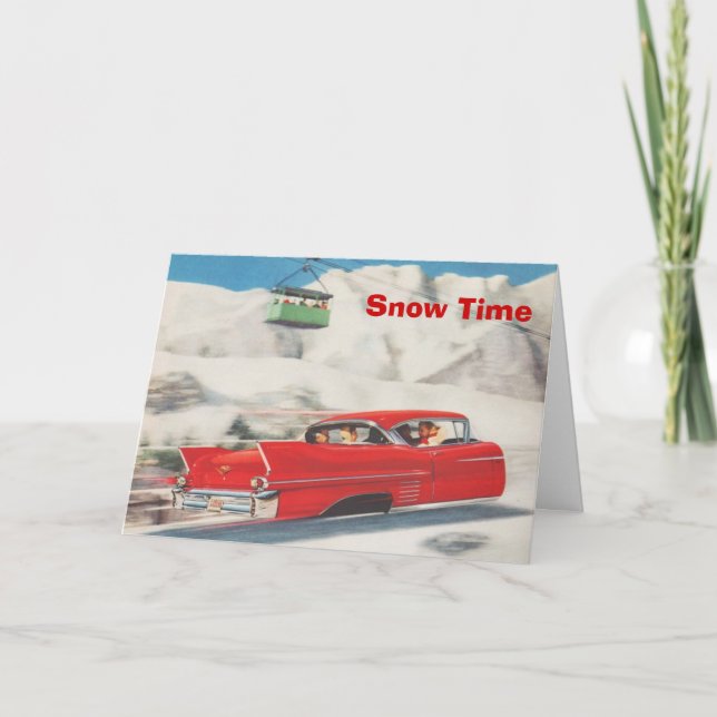Vintages Skiplakat,    Schneezeit Feiertagskarte (Vorderseite)