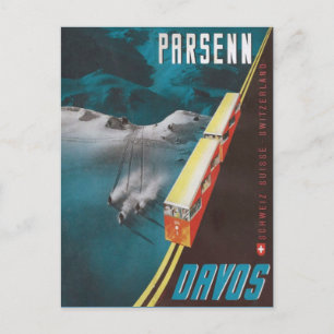 Vintages Skiposter, Davos Postkarte