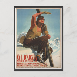 Vintages Skiposter, Italien, Aostatal Postkarte