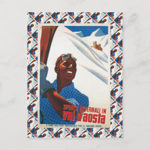 Vintages Skiposter, Italien, Aostatal Postkarte