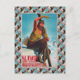 Vintages Skiposter, Italien, Aostatal Postkarte