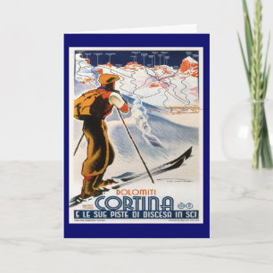 Vintages Skiposter, Italien, Dolomiten Cortina Feiertagskarte