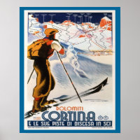 Vintages Skiposter, Italien, Dolomiten Cortina
