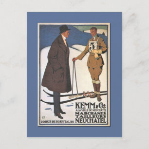 Vintages Skiposter, Kemm, Neuchatel Postkarte