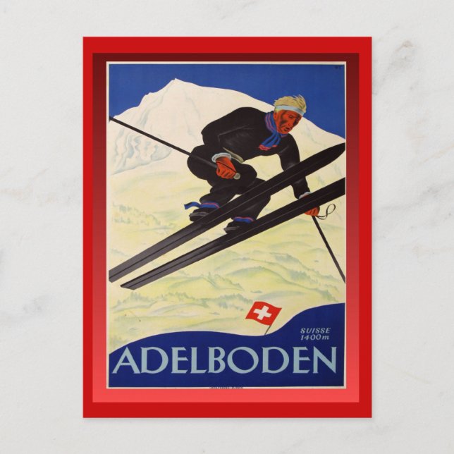 Vintages Skiposter, Schweiz, Adelboden Postkarte (Vorderseite)