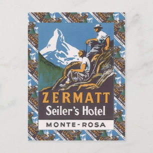 Vintages Skiposter, Schweiz, Zermatt, Postkarte