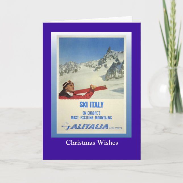 Vintages Skiposter, Ski Italien, Alitalia Feiertagskarte (Vorderseite)