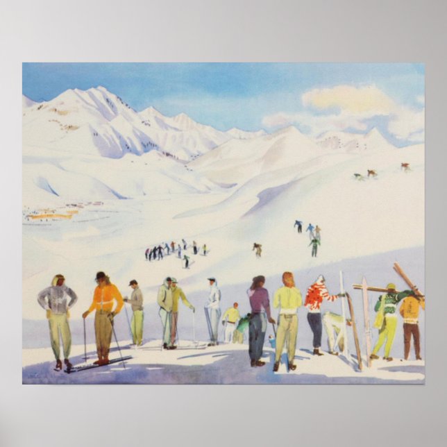 Vintages Skiposter, Skifahrer auf dem Berg Poster (Vorne)