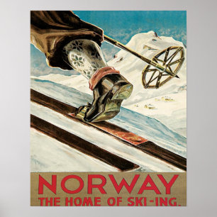 Vintages Skipposter, Norwegen, die Zuhause zum Ski Poster