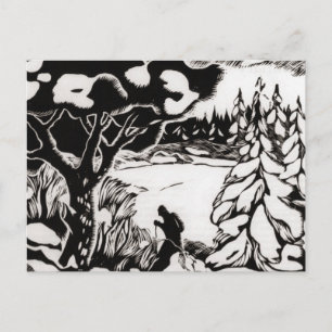 Vintages Skizentrum, Schneeszene Postkarte