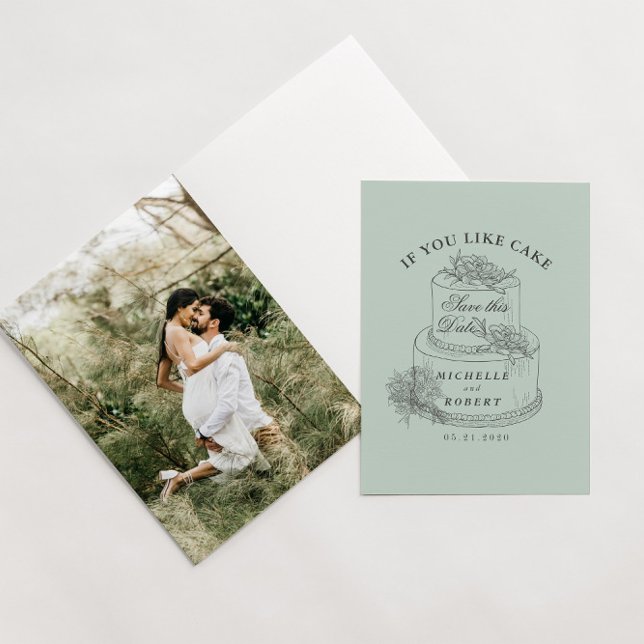 Vintages skizziertes Hochzeitstorten-Foto Save the Karte (Von Creator hochgeladen)