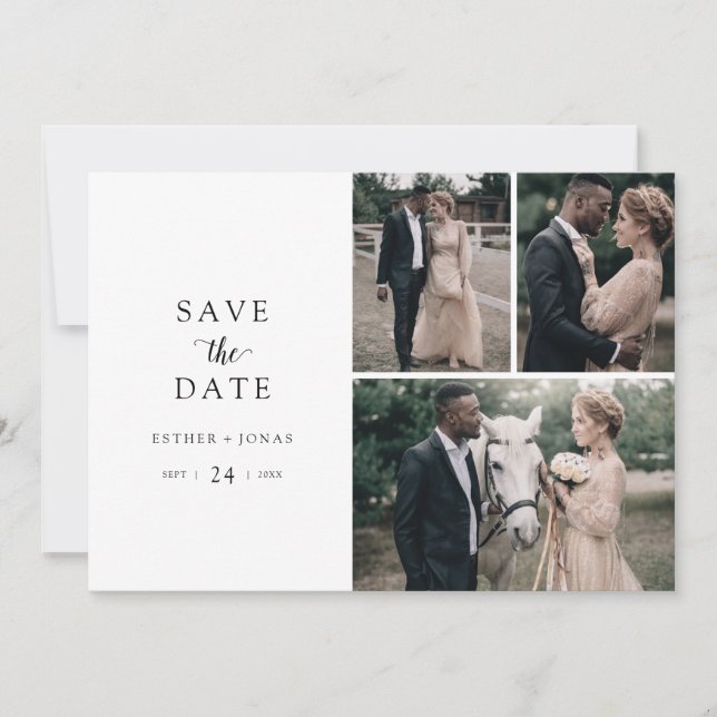 Vintages Skript 3 FotoCollage Save the Date (Vorderseite)