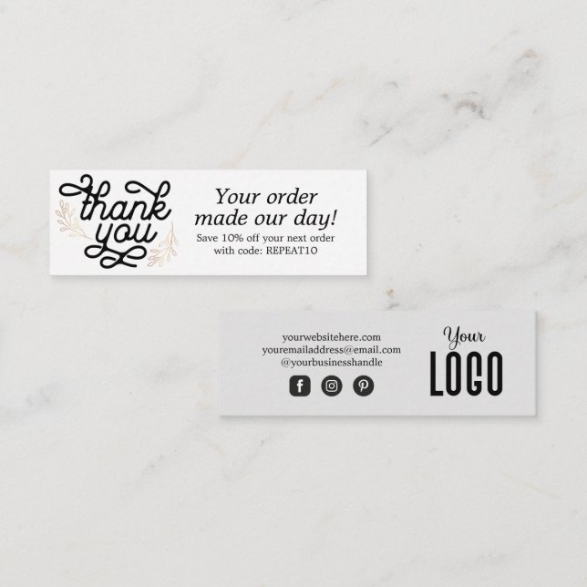 Vintages Skript Benutzerdefinierte Bestellung Dank Mini Visitenkarte (Vorne/Hinten)